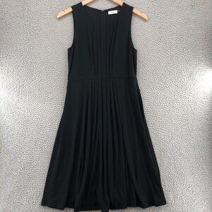 Calvin Klein Dress Womens 6 Black Fit & Flare Sleeveless Pleat Knee Stretch Knit